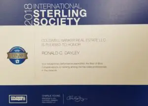 Coldwell Banker Sterling Society Award Certificate