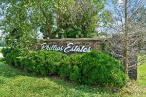 Neighborhood sign to Phillips Estates in Clarksville TN