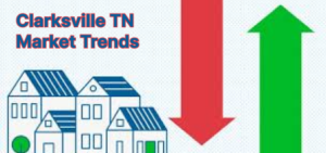 Image showing 3 houses and arrows going up and down to show Clarksville TN Marker Trends.